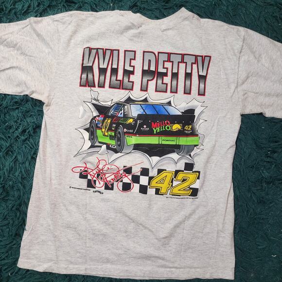 Vintage 1993 Kyle Petty #42 Mello Yello NASCAR Tee L Nutmeg Mills Double Sided - Picture 2 of 8